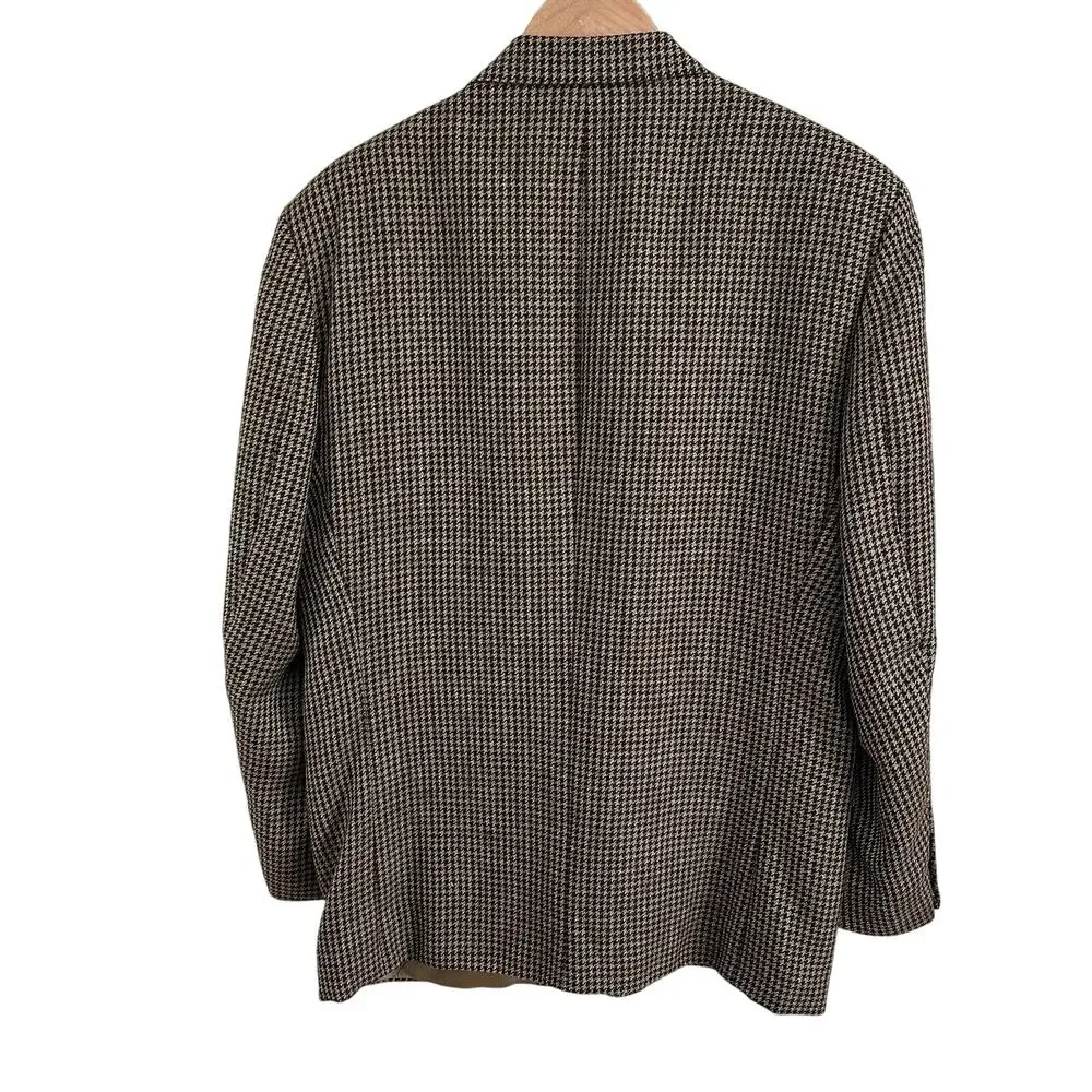Oscar De La Renta Brown Houndstooth Plaid Blazer Sport Coat  2 Button 42 42R